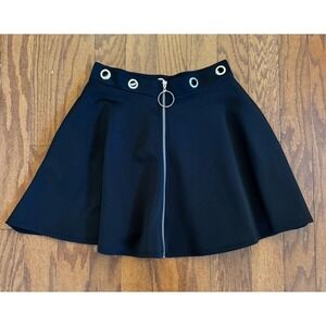 Hot Topic Black Skater Mini Skirt Size M‎ Grommet Ring Zip Stretch Punk Goth